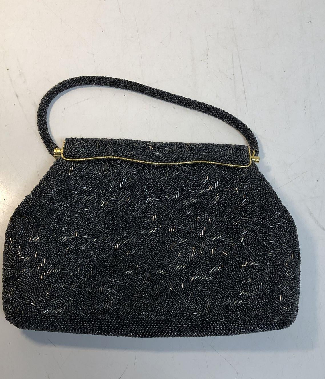 Women's Black Beaded Embroidered Clutch
