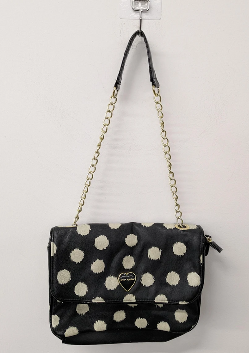 Betsey Johnson Black Polka Dot Shoulder Bag with Chain Strap