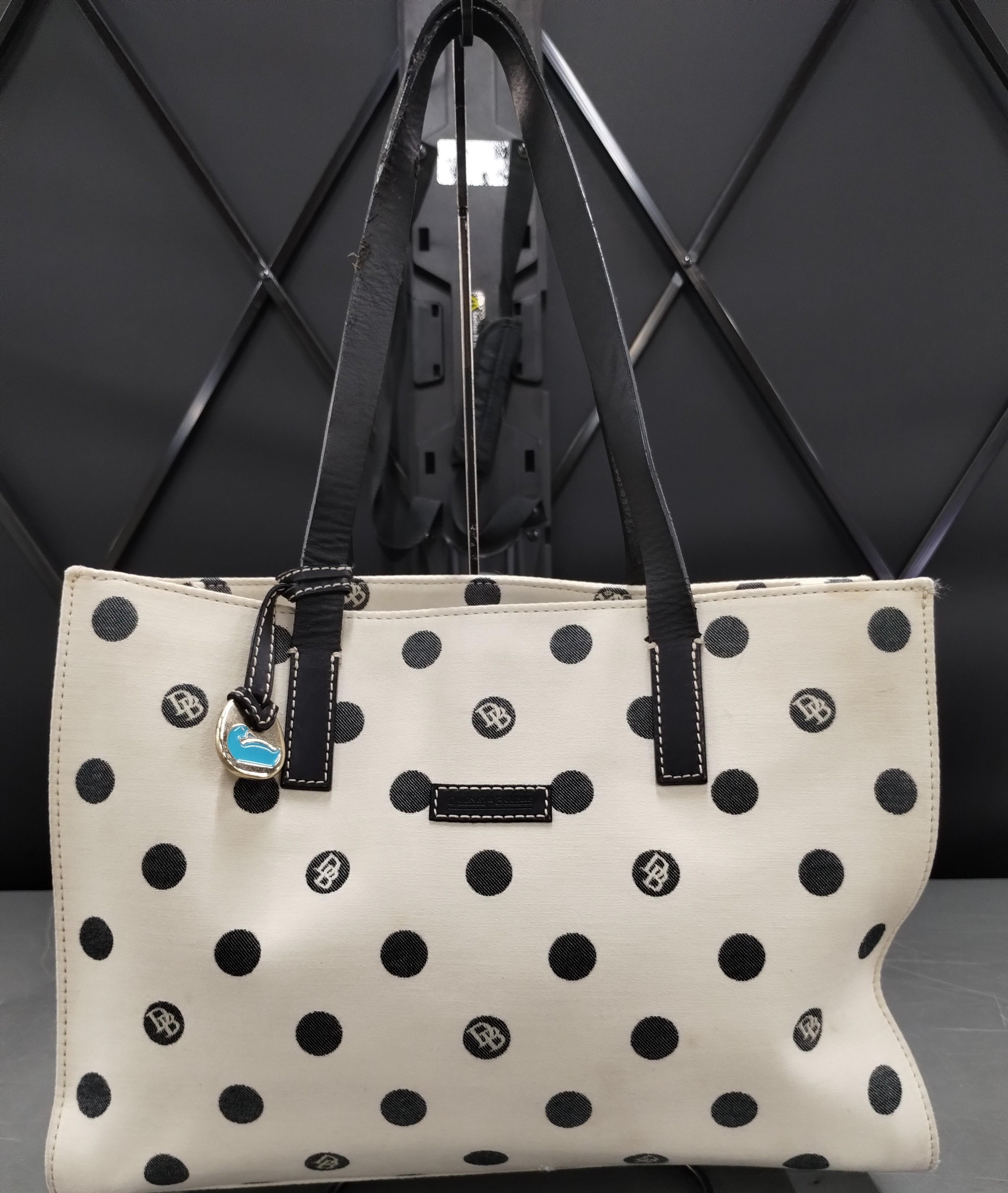 Dooney & Bourke White Black Dot Canvas Tote Handbag