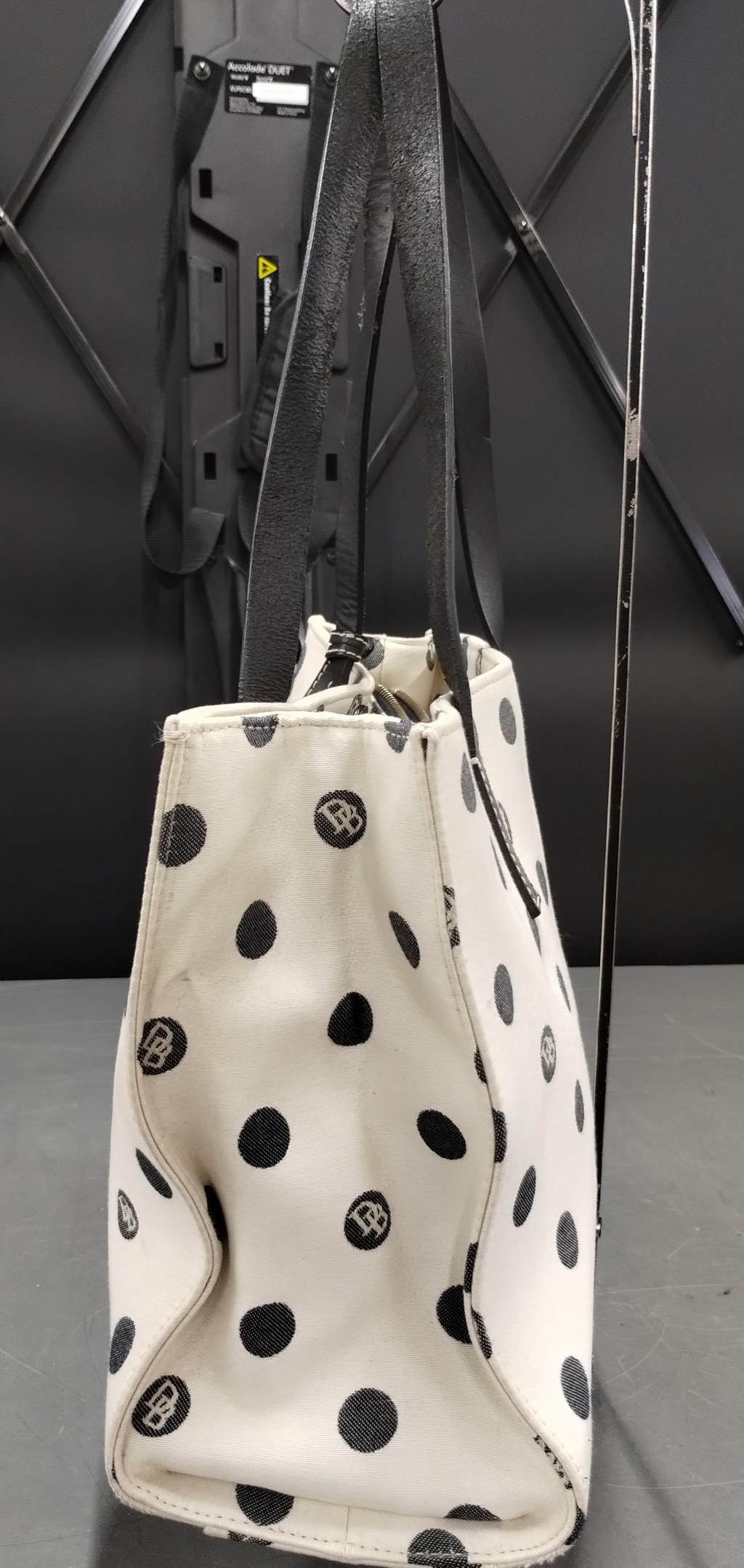 Dooney & Bourke White Black Dot Canvas Tote Handbag