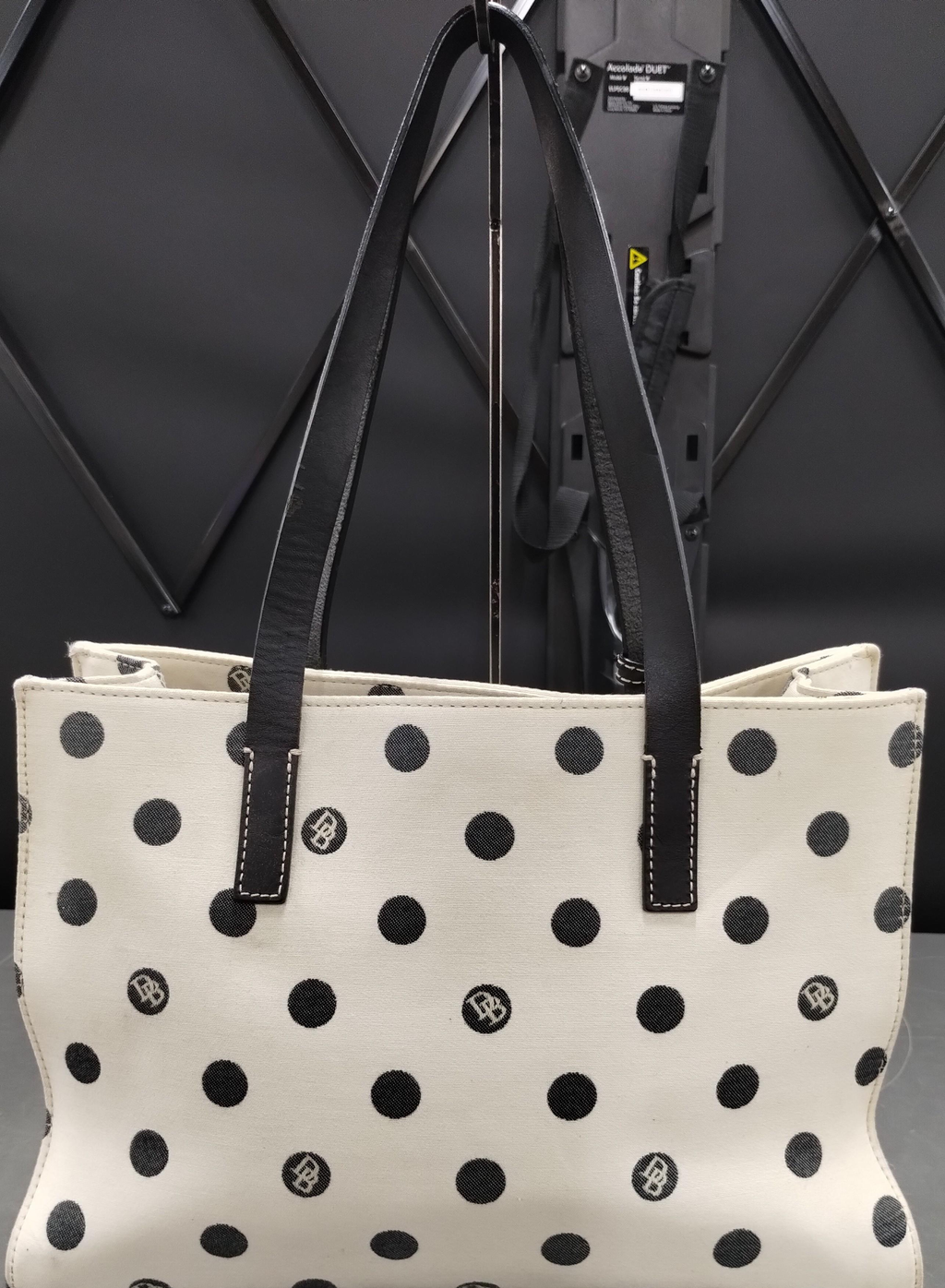 Dooney & Bourke White Black Dot Canvas Tote Handbag