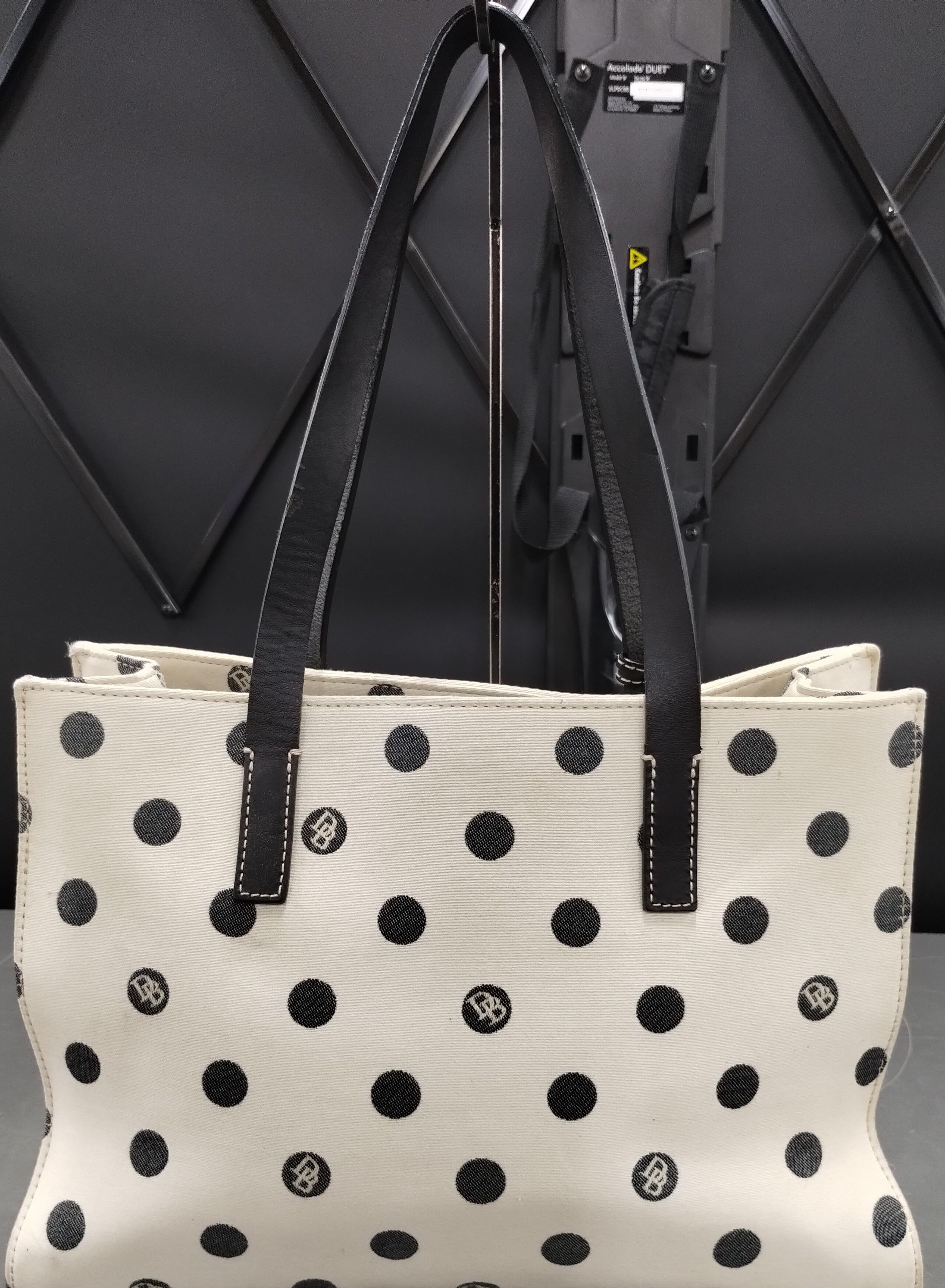 Dooney & Bourke White Black Dot Canvas Tote Handbag