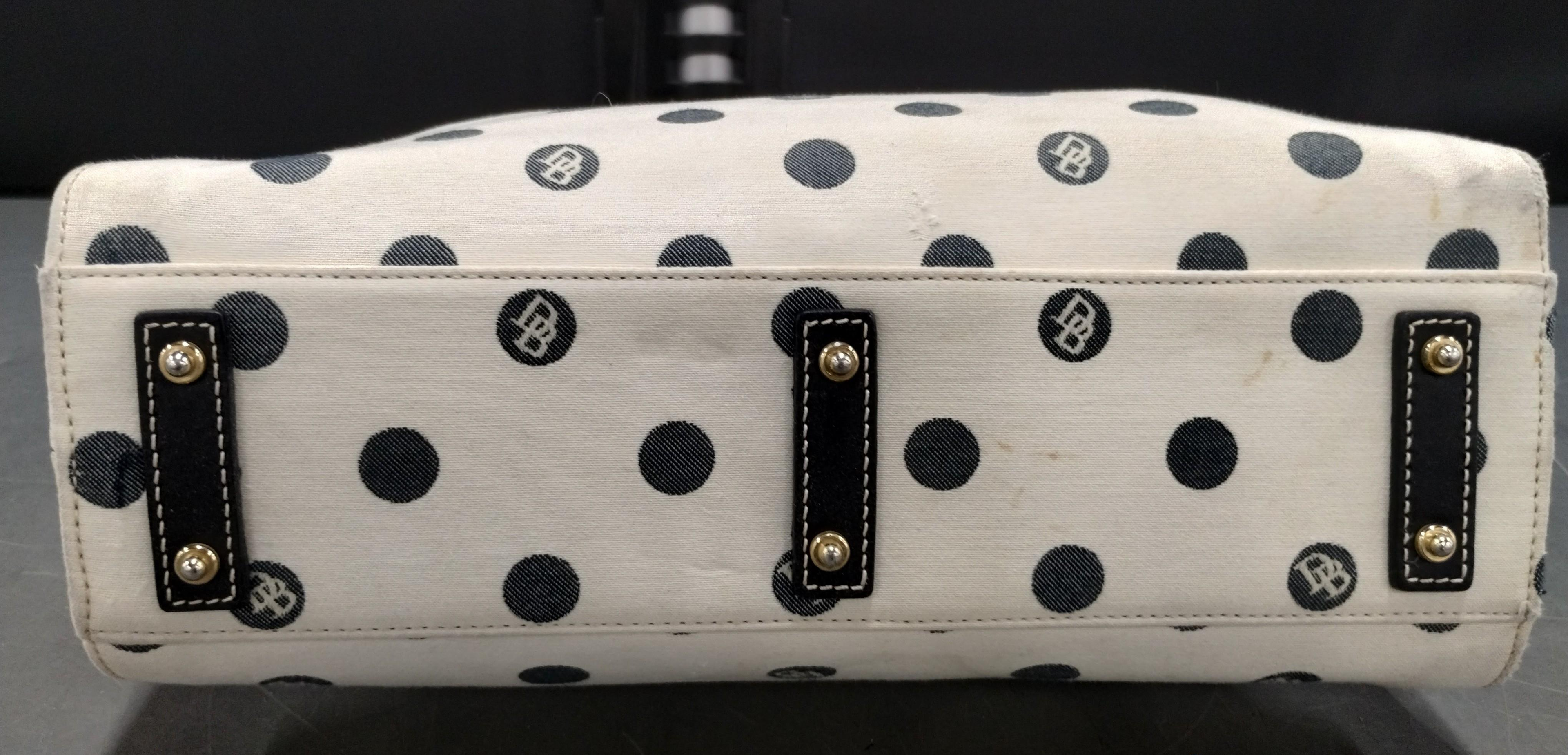 Dooney & Bourke White Black Dot Canvas Tote Handbag