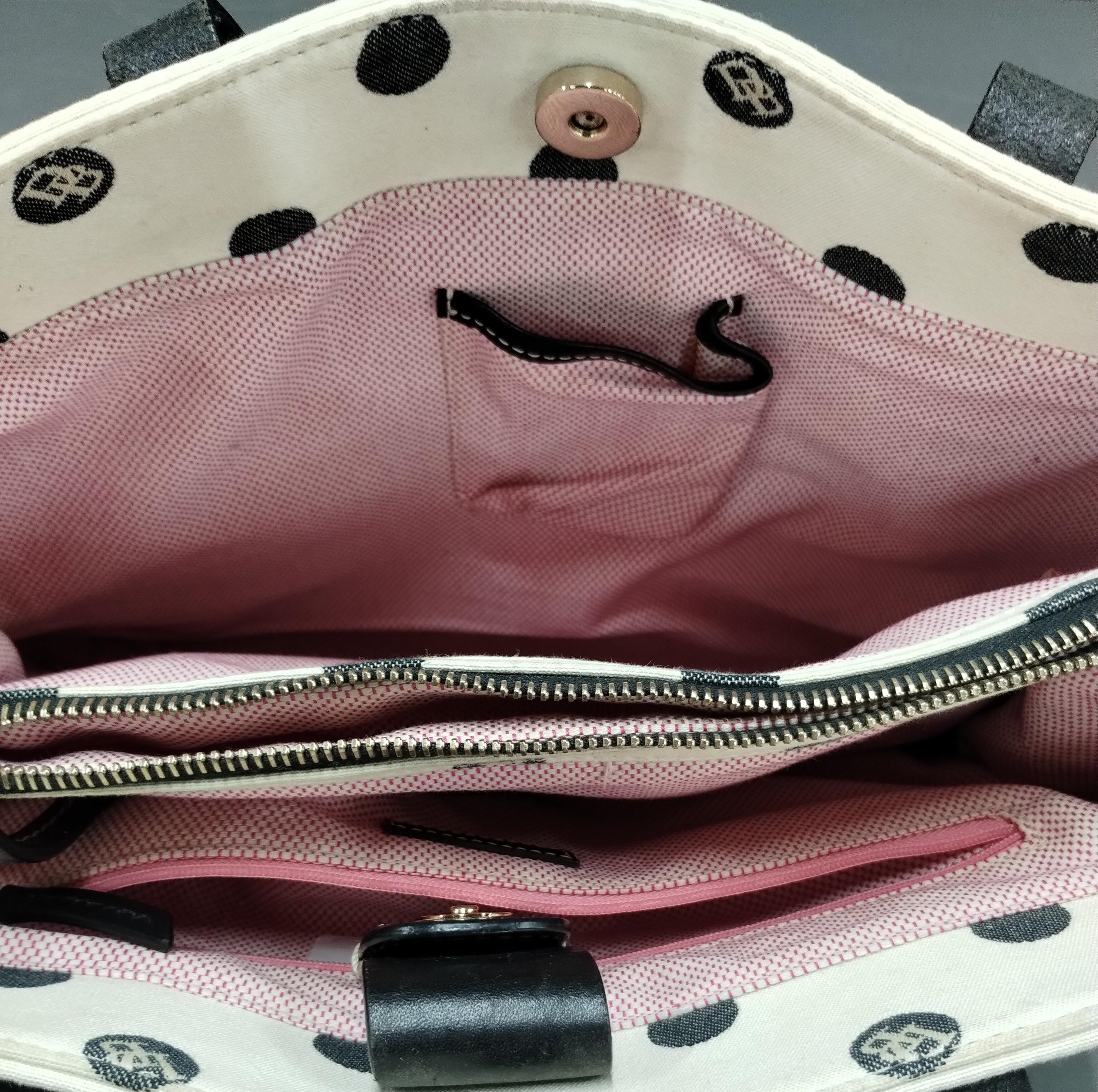 Dooney & Bourke White Black Dot Canvas Tote Handbag