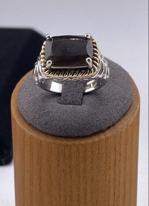 Lia Sophia Silver Tone Gold Accent Smoky Crystal Statement Ring