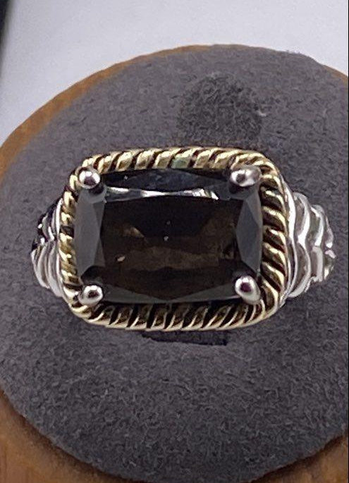 Lia Sophia Silver Tone Gold Accent Smoky Crystal Statement Ring