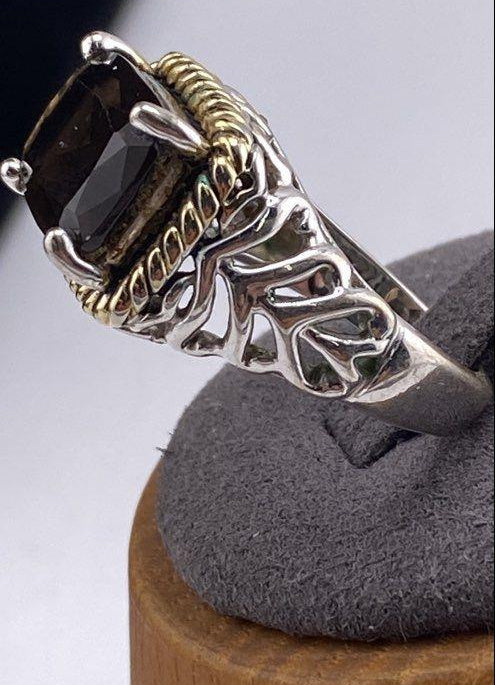 Lia Sophia Silver Tone Gold Accent Smoky Crystal Statement Ring