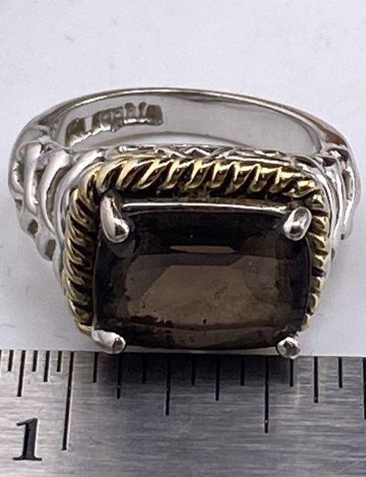 Lia Sophia Silver Tone Gold Accent Smoky Crystal Statement Ring