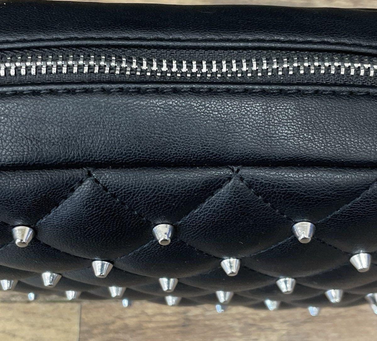 Rebecca Minkoff Black Diamond Quilt Studded Top Zip Crossbody Bag
