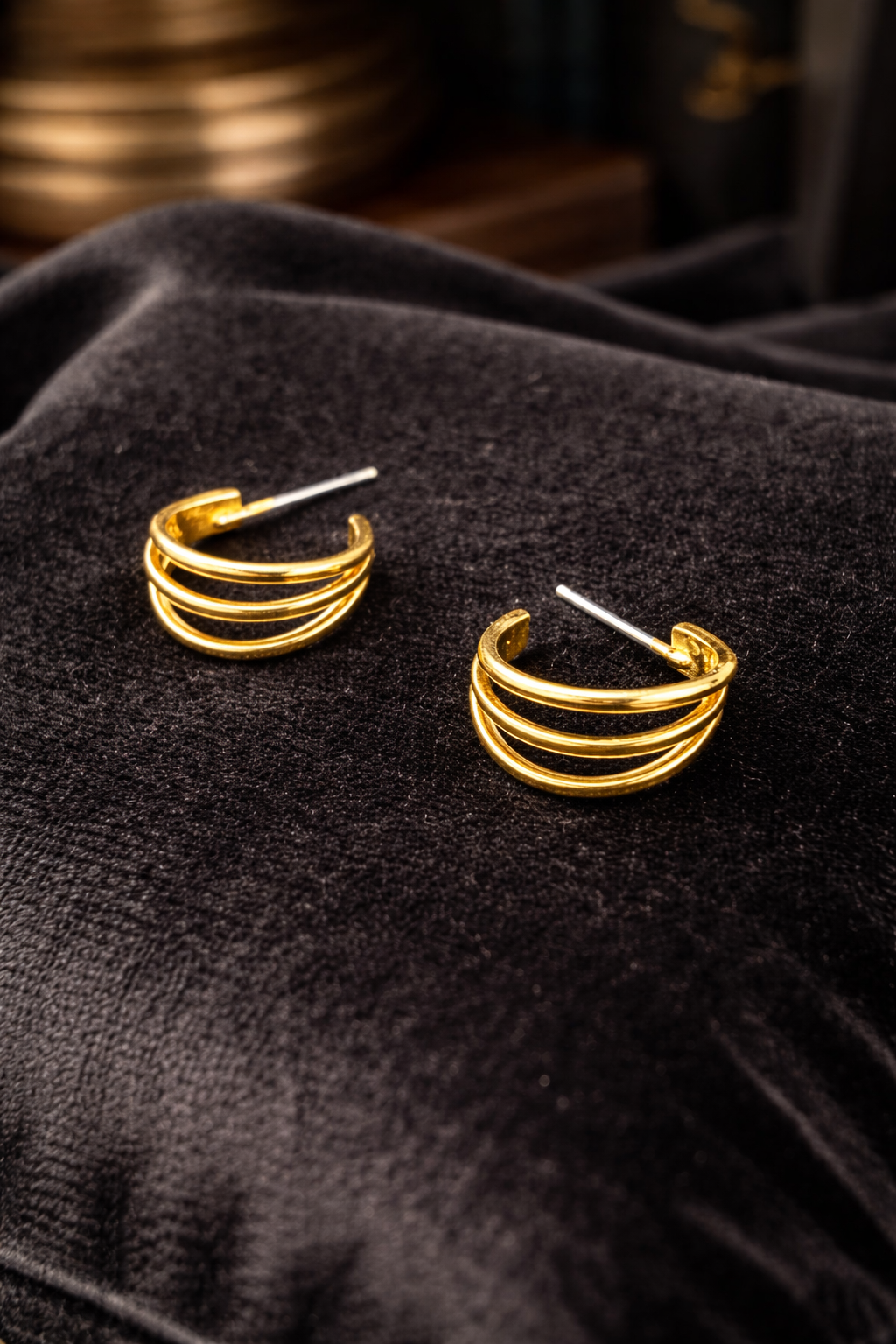 Gold Tone Triple Band Hoop Earrings