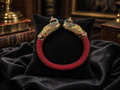 Peacock Statement Bracelet Red Beaded Cuff Gold Tone Double Head Crystal Bracelet