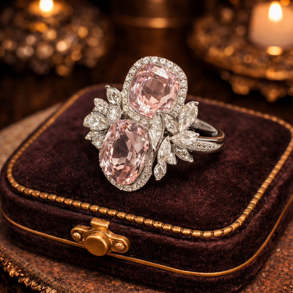 Vintage Sarah Coventry Pink Floral Crystal Statement Ring