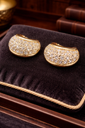 Swarovski Gold Tone Pavé Crystal Clip Earrings Dome Huggie Style Rhinestone Designer Jewelry