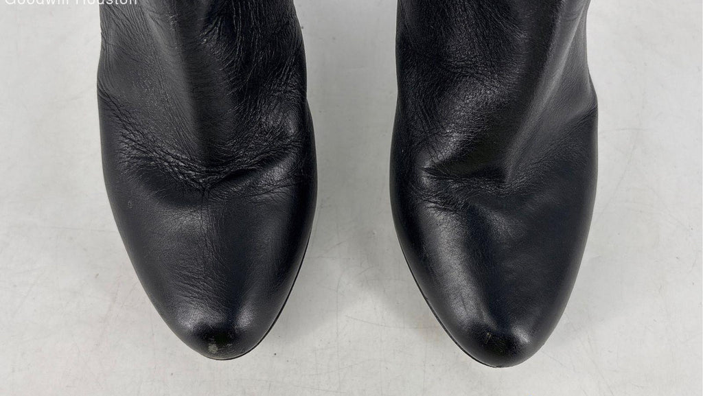 Fendi Black Leather Platform Knee High Boots Side Zip Size 39.5