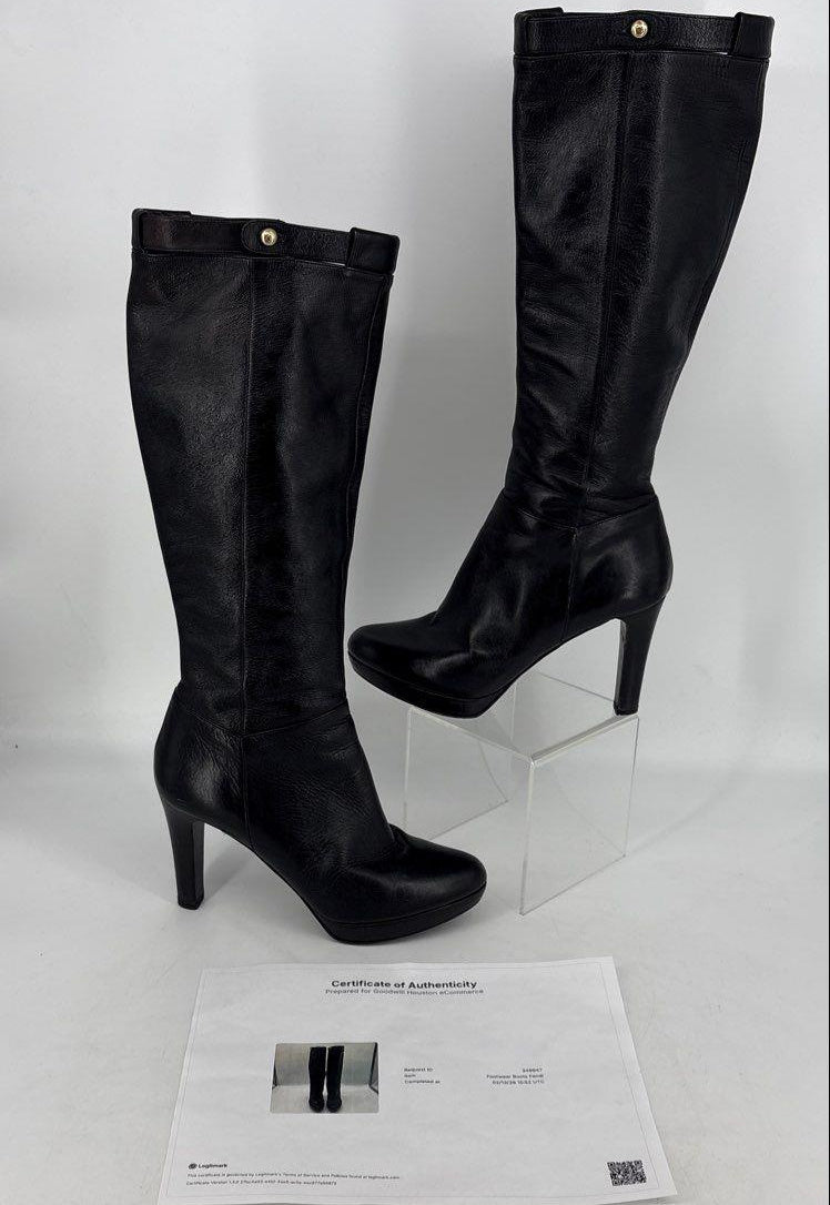 Fendi Black Leather Platform Knee High Boots Side Zip Size 39.5