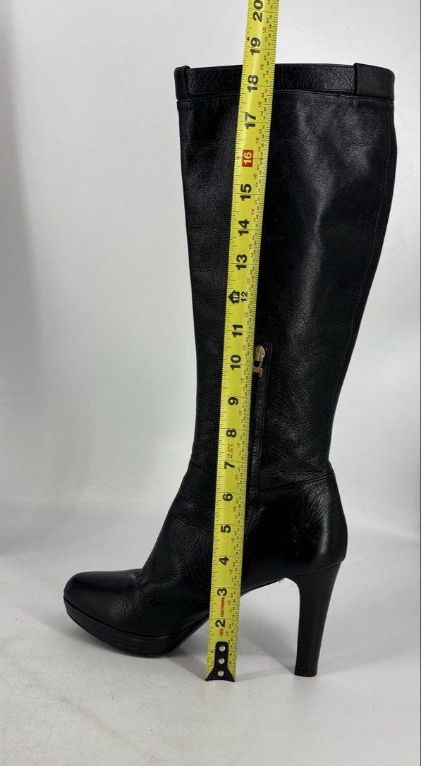 Fendi Black Leather Platform Knee High Boots Side Zip Size 39.5