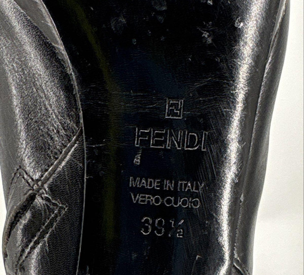 Fendi Black Leather Platform Knee High Boots Side Zip Size 39.5
