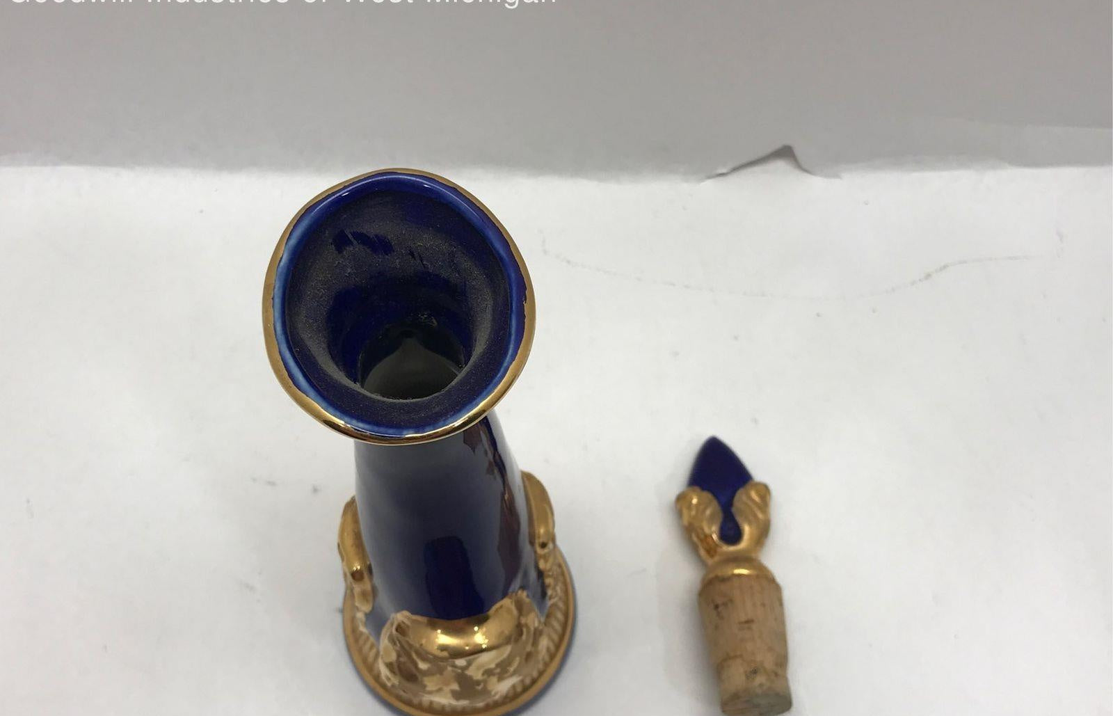 Vintage 1966 Blue With Gold Tone Glass Decanter