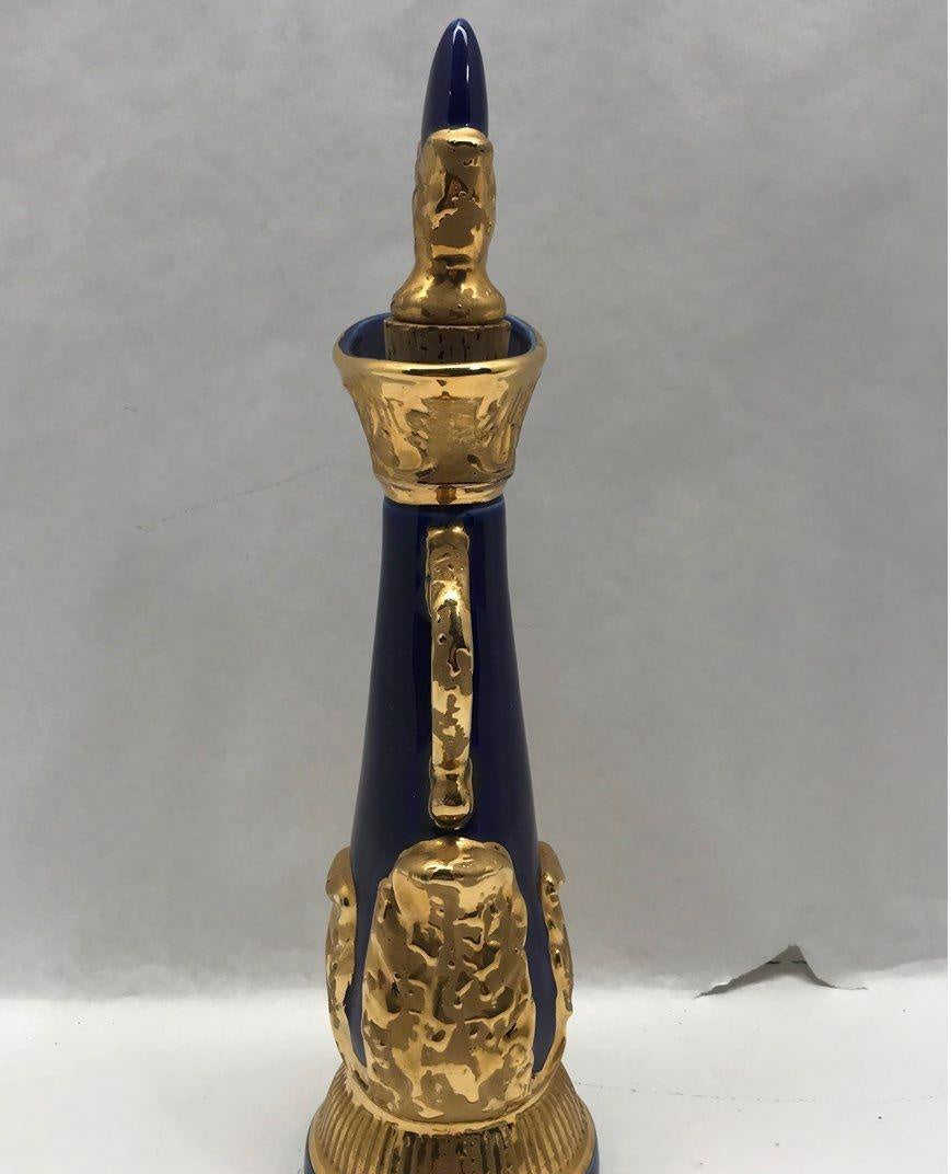 Vintage 1966 Blue With Gold Tone Glass Decanter