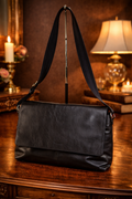 Coach Black Leather Messenger Bag | Classic Minimalist Crossbody Laptop Work Bag