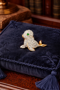 Swarovski Crystal Seal Brooch Gold Tone Clear Pavé Rhinestone Pin Green Eye Figural Animal Vintage Style Jewelry