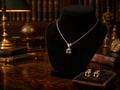 Rose Gold Tone Smoky Quartz Necklace and Stud Earrings Set | Matching Pendant Jewelry Set