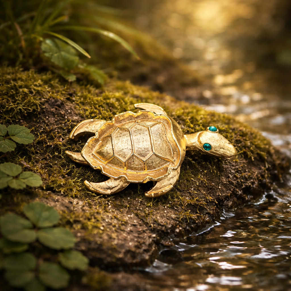 Gold Tone Turtle Brooch by Tradition