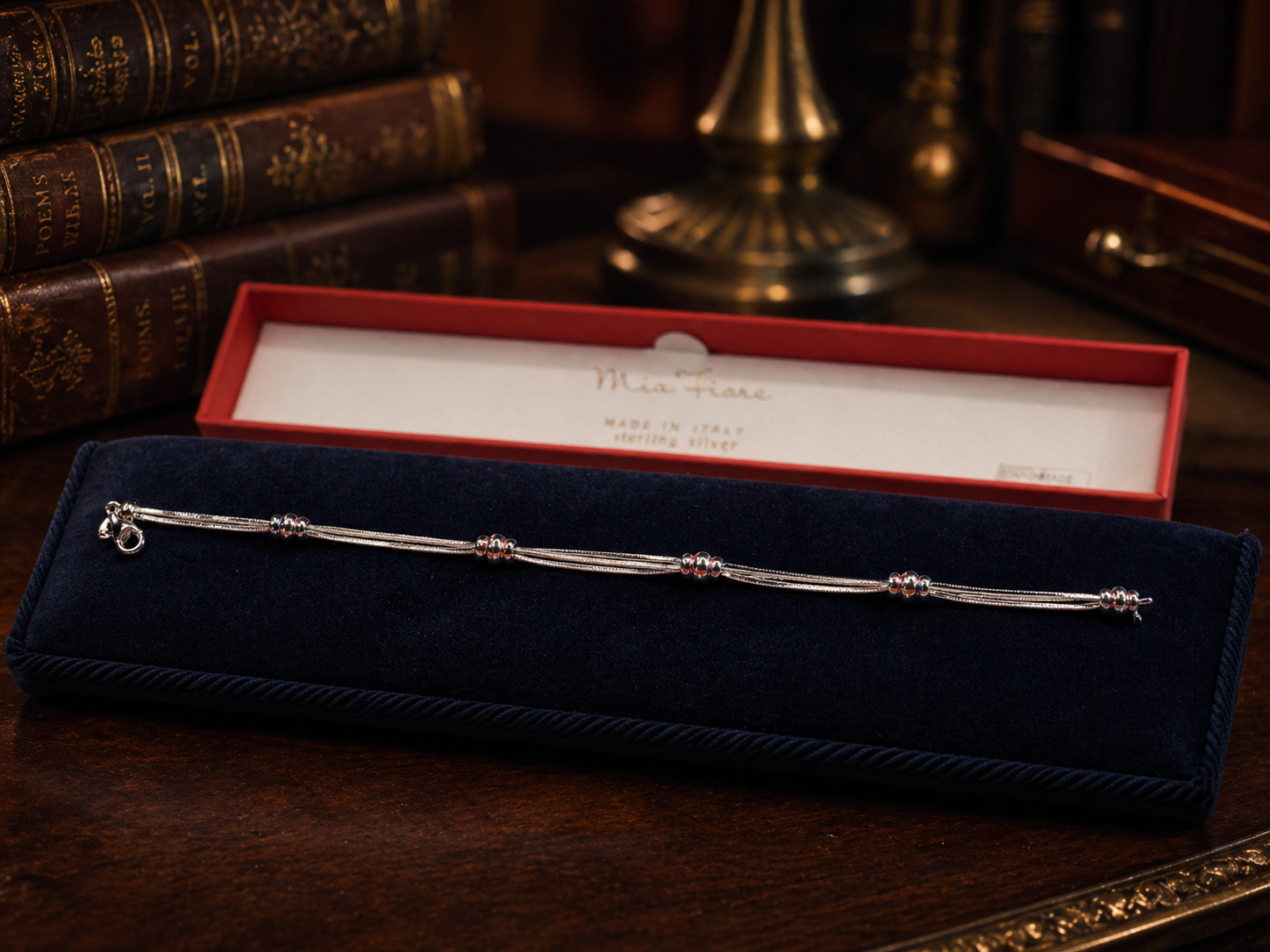 Mia Fiore Sterling Silver Beaded Bracelet Made in Italy Delicate Chain With Box