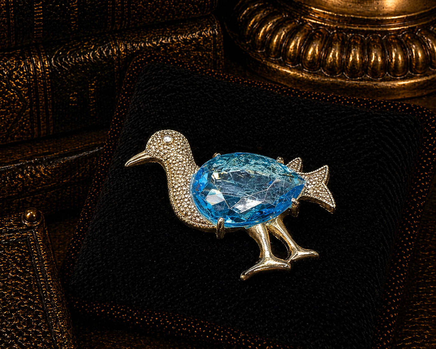Silver Tone Blue Crystal Duck Brooch