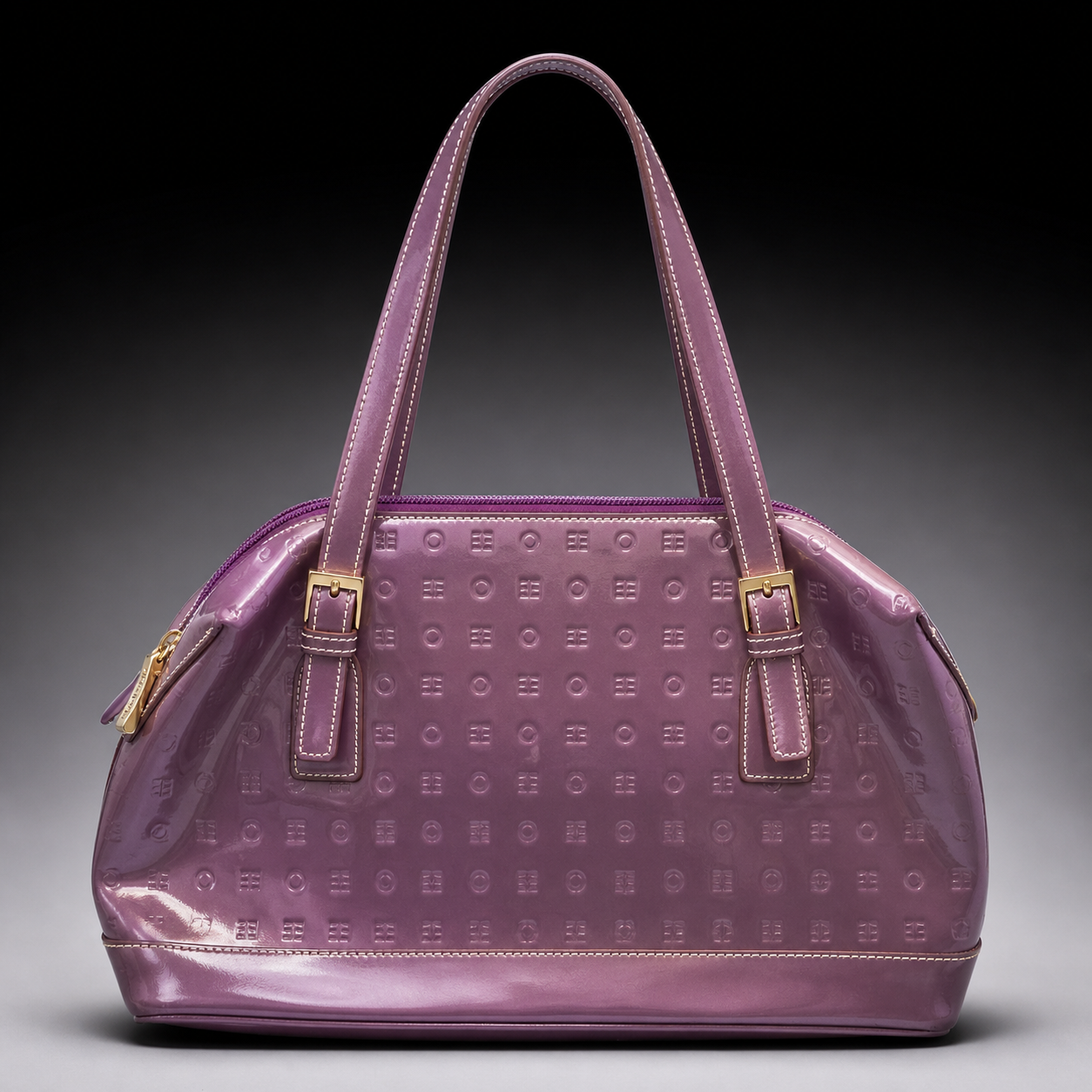 Arcadia Lavender Patent Leather Shoulder Bag Embossed Italian Handbag