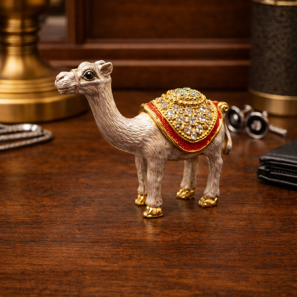 Miniature Jeweled Enamel Camel Trinket Box | 2.5" Hinged Collectible Figurine