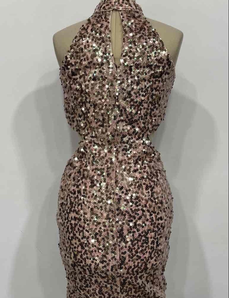 Charlotte Russe Womens Pink Sequin Cut-out Halter Cocktail Sheath Dress Size L