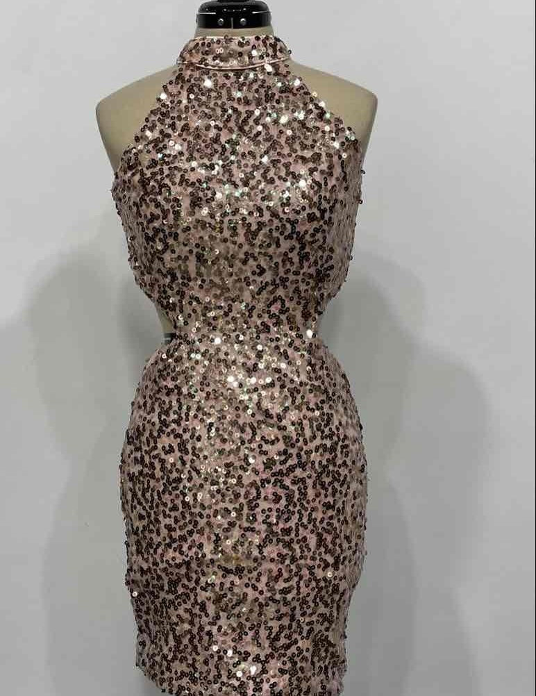 Charlotte Russe Womens Pink Sequin Cut-out Halter Cocktail Sheath Dress Size L