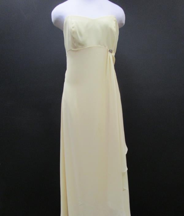 Soft Yellow Strapless Rhinestone Detail Gown Women 34 in. Chest