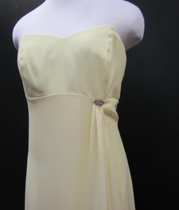 Soft Yellow Strapless Rhinestone Detail Gown Women 34 in. Chest