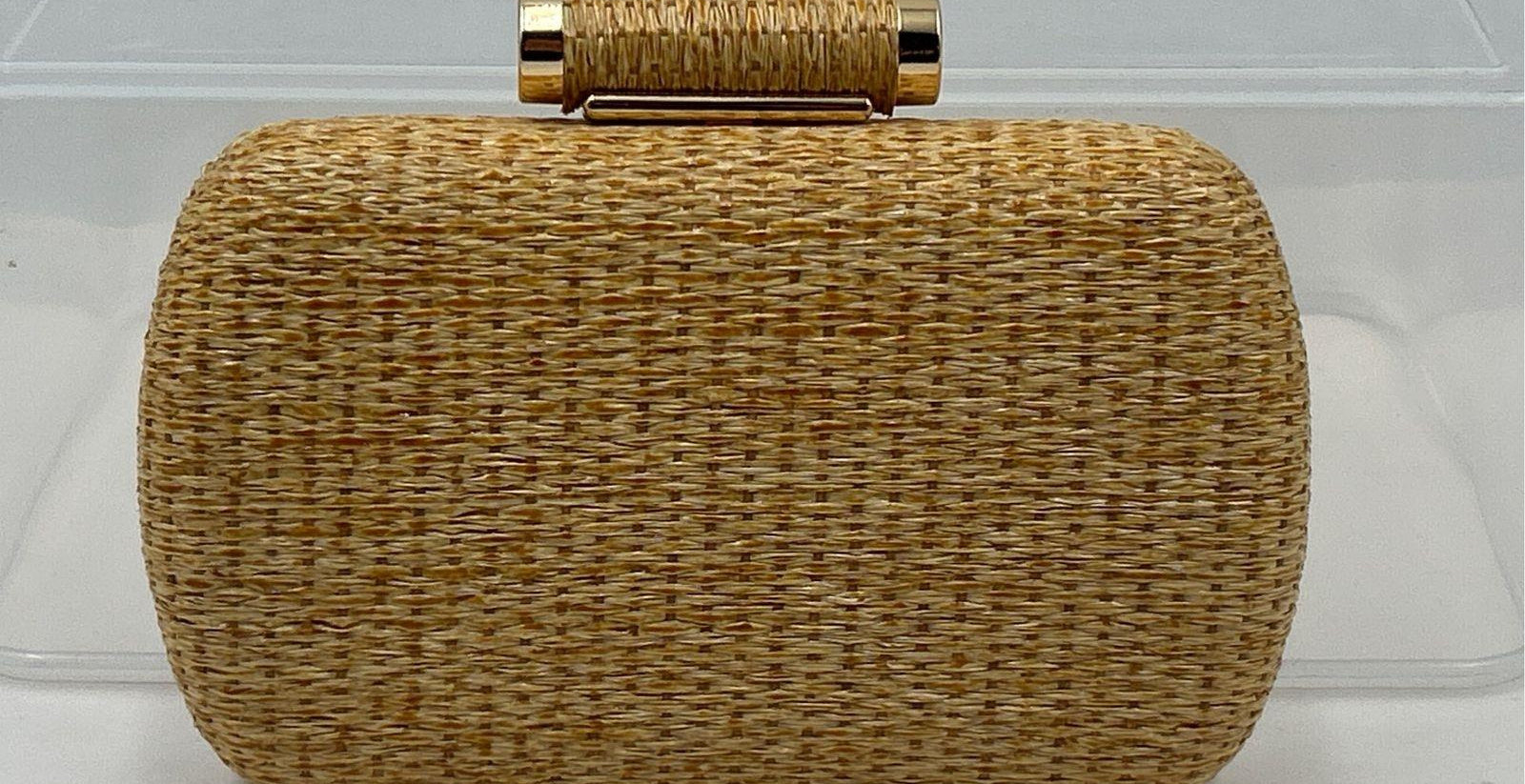 Hand-Woven Straw Clutch Purse Wicker Evening Bag with Chain Strap