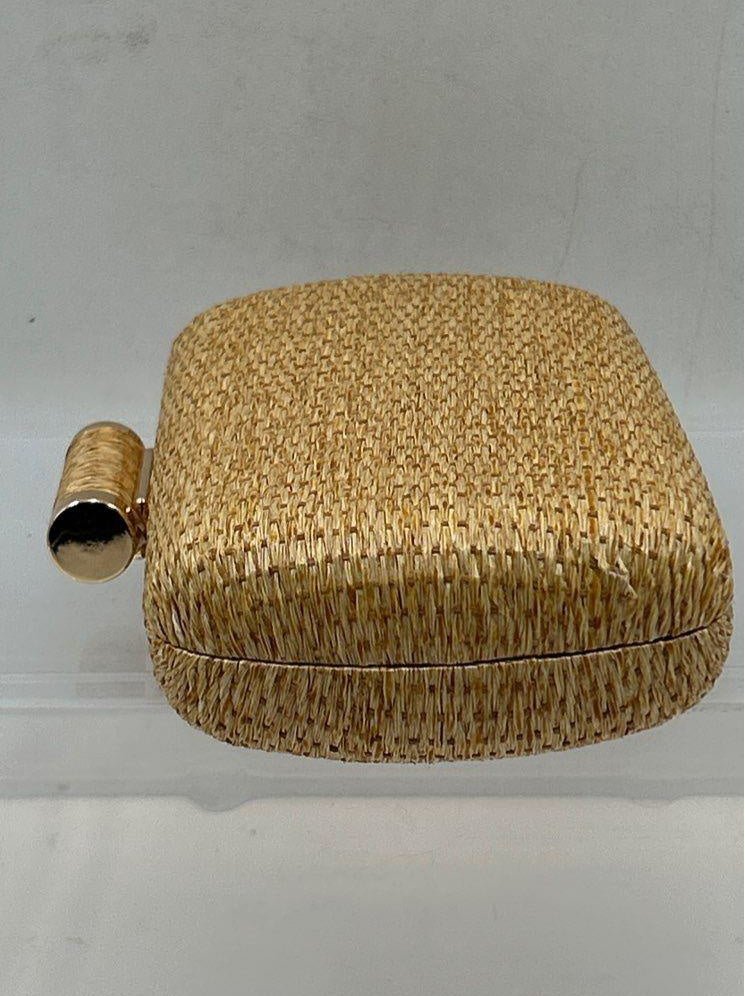 Hand-Woven Straw Clutch Purse Wicker Evening Bag with Chain Strap