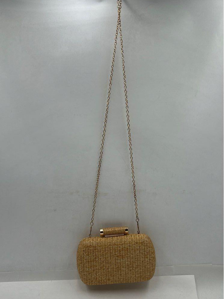 Hand-Woven Straw Clutch Purse Wicker Evening Bag with Chain Strap