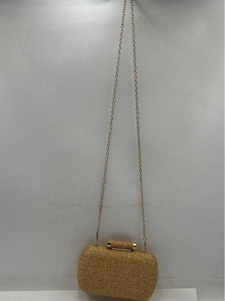 Hand-Woven Straw Clutch Purse Wicker Evening Bag with Chain Strap