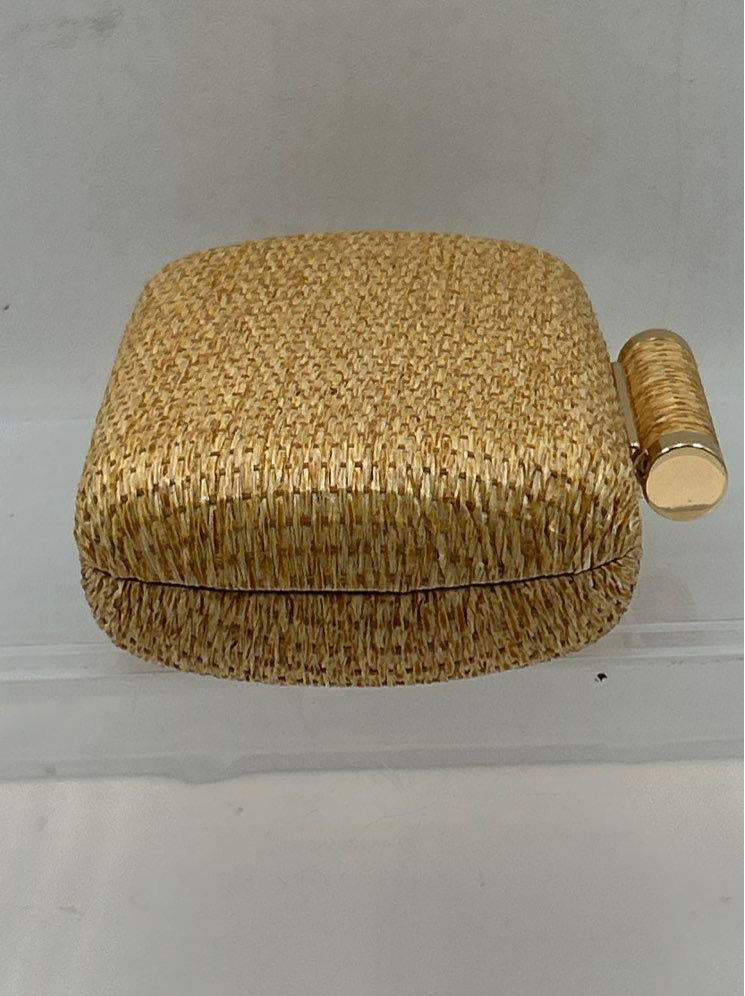 Hand-Woven Straw Clutch Purse Wicker Evening Bag with Chain Strap