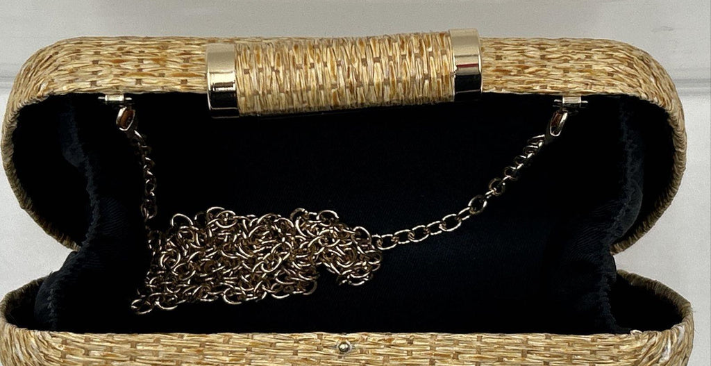 Hand-Woven Straw Clutch Purse Wicker Evening Bag with Chain Strap