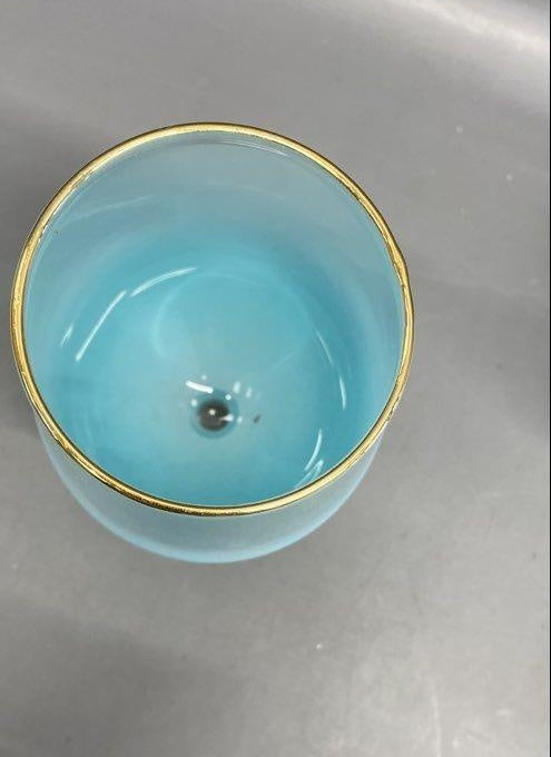 Lot of 4 Blendo Style Mid Century Blue & White Frosted Wine Glasses