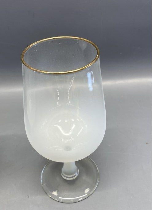 Lot of 4 Blendo Style Mid Century Blue & White Frosted Wine Glasses