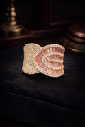 Rose Gold Tone Pink Crystal Statement Ring Baguette Wave Cocktail Design