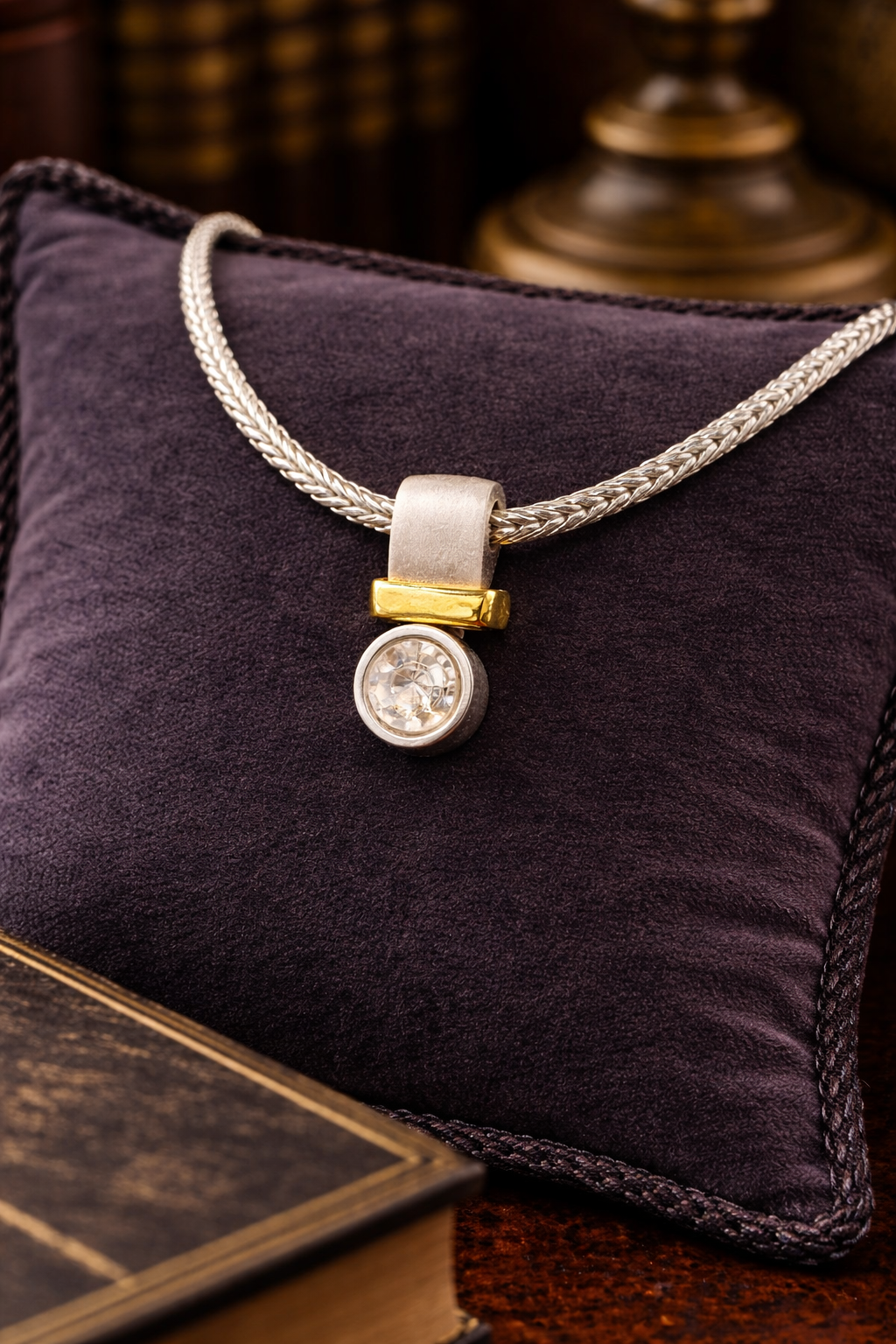 Piscitelli Silver Tone Clear Stone Slide Pendant Necklace Gold Accent Design