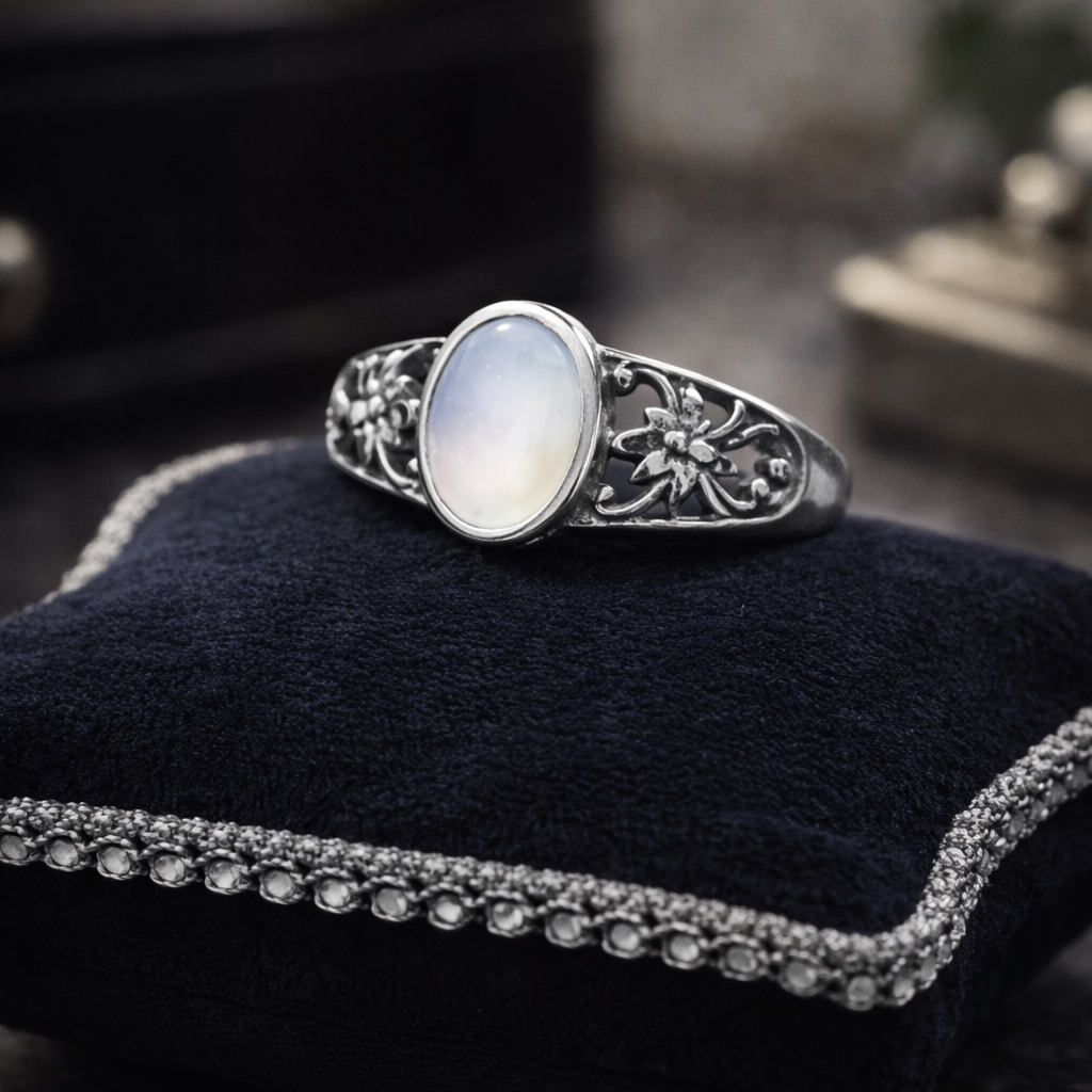 925 Sterling Silver Mother of Pearl Ring Size 6 Floral Filigree Vintage Style MOP Ring