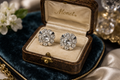 Monet Silver Tone Crystal Floral Cluster Stud Earrings Round Rhinestone Classic Vintage Style Elegant Sparkle Earrings