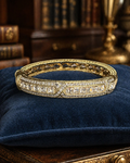 Heidi Daus Crystal Bangle Bracelet Gold Tone Hinged Cuff Clear Rhinestone Statement Designer