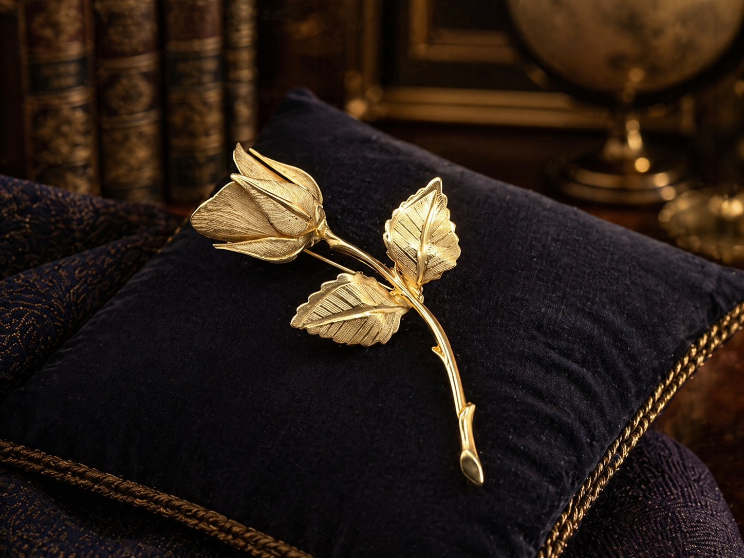 Giovanni Gold Tone Rose Brooch Longcraft Vintage Floral Pin With Original Box