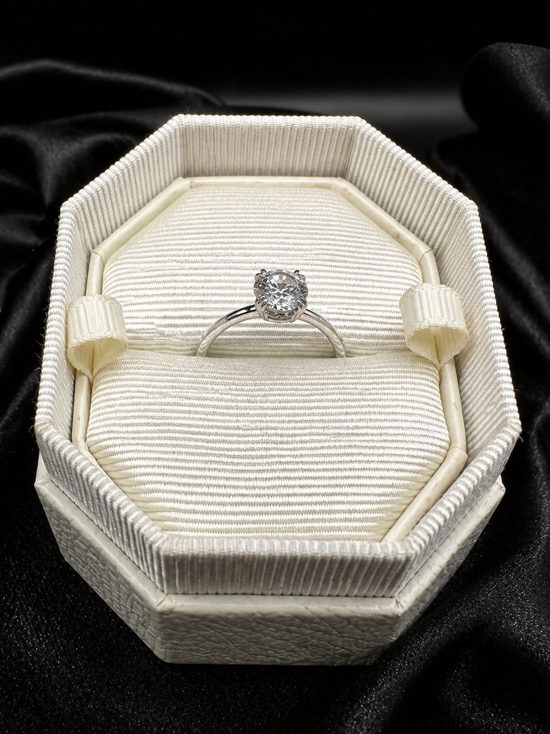 Swarovski Silver Tone Clear Crystal Solitaire Ring with Original Box
